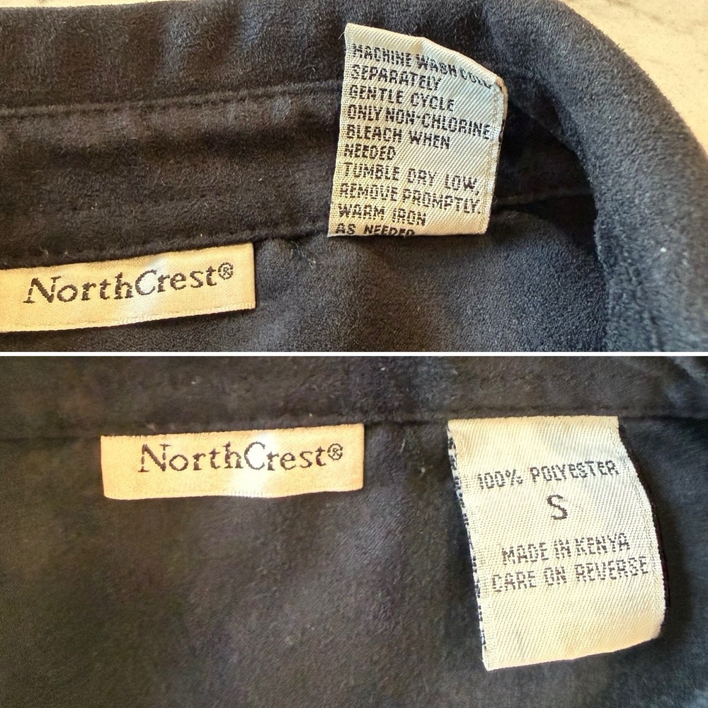VTG NorthCrest Black Faux Suede Button Up Shirt Women's S - Picture 4 of 5